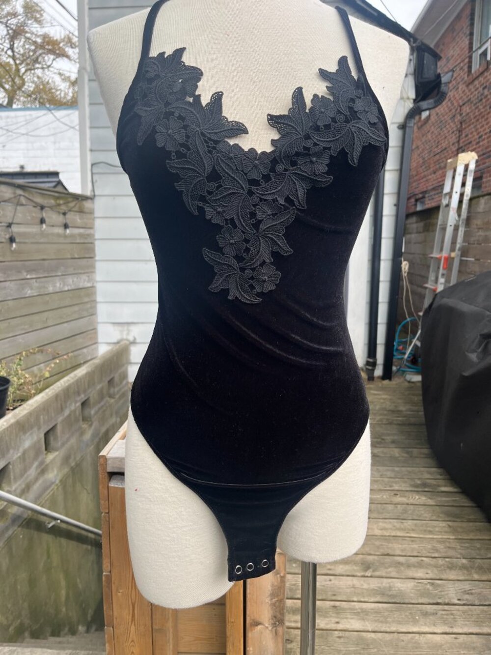Topshop Black Velvet Applique Bodysuit Fleur Du Mal - Picture 6 of 7